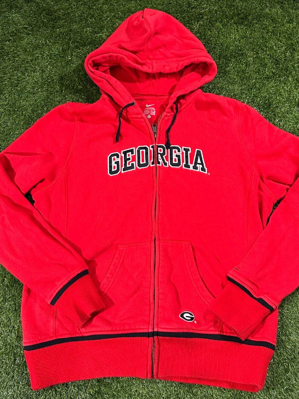 Nike Georgia Bulldogs Hoodie Full Zip Red Black Spellout Sweatshirt Size Large